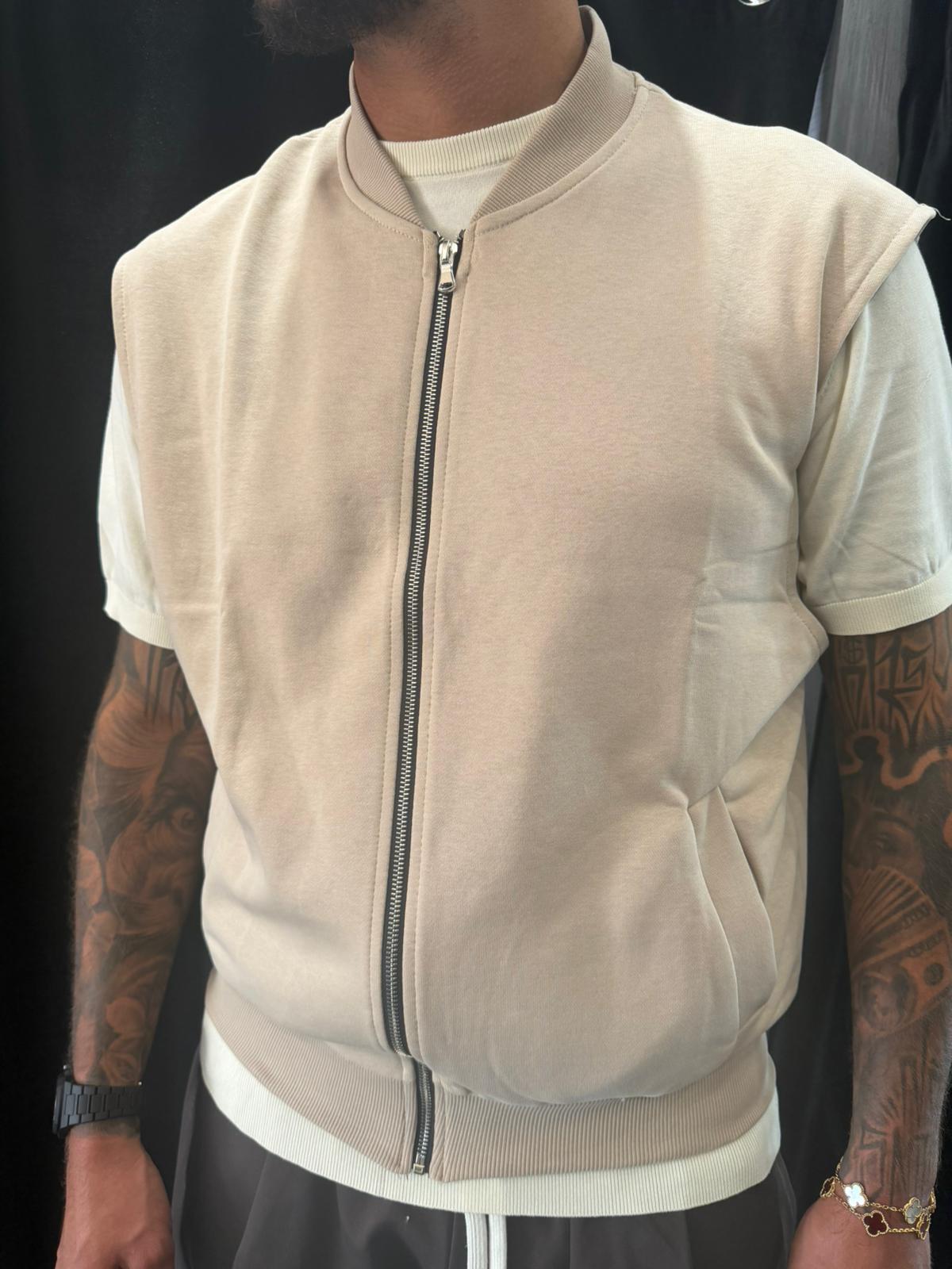 Gilet smanicato con zip beige
