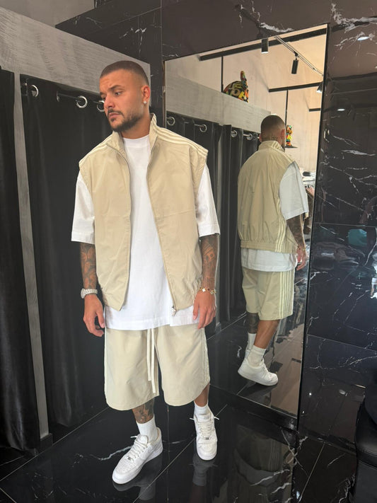 coordinato smanicato a righe oversize
