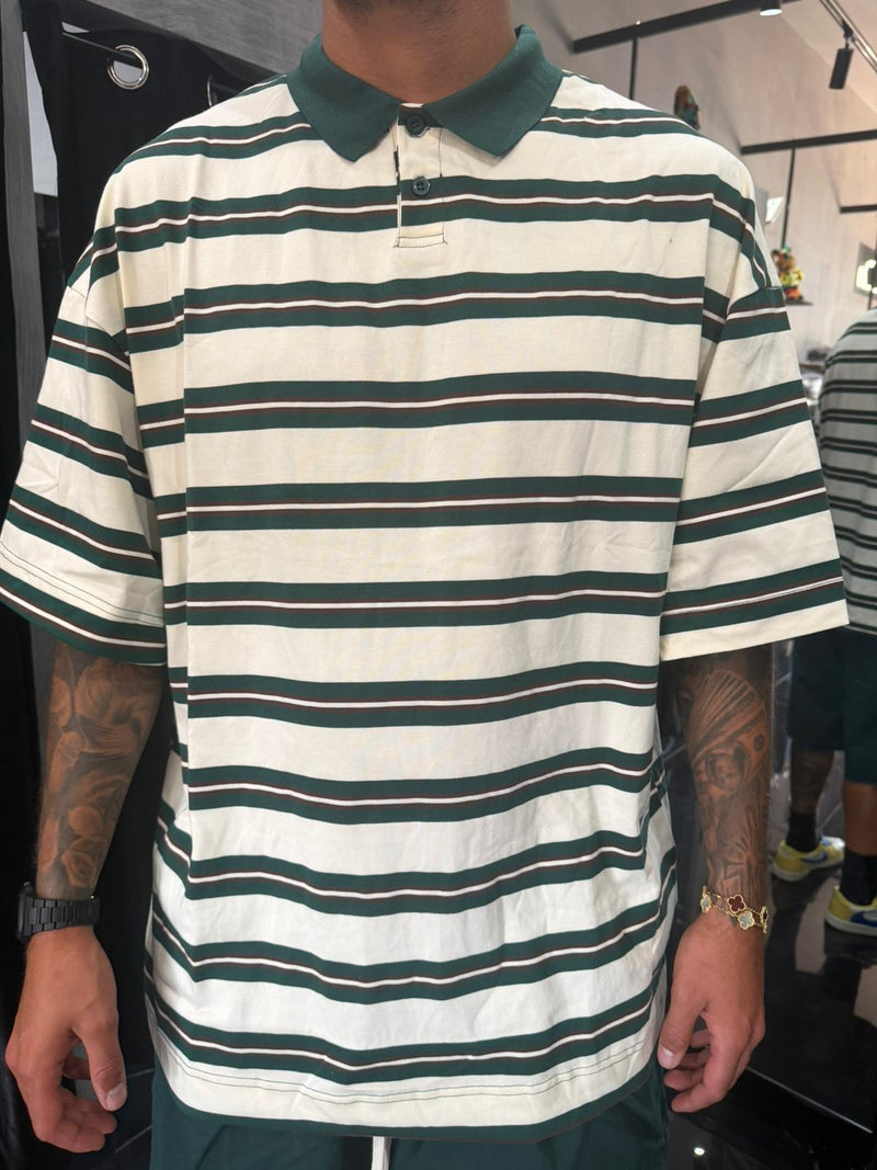 Polo a righe verde/bianco