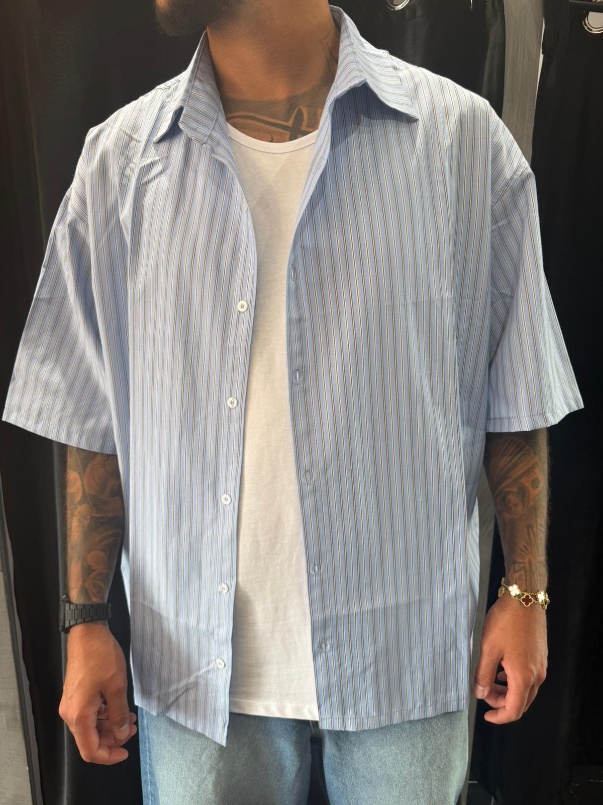 Camicia celeste a righe Oversize