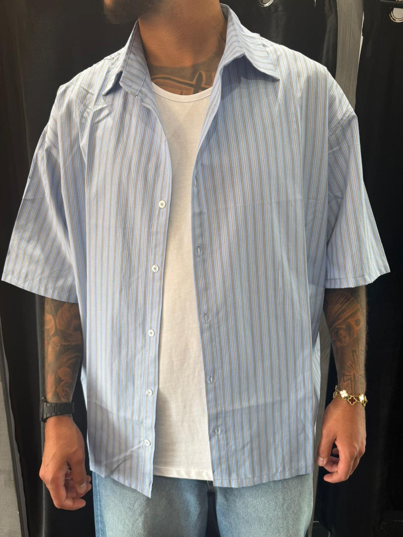 Camicia celeste a righe Oversize