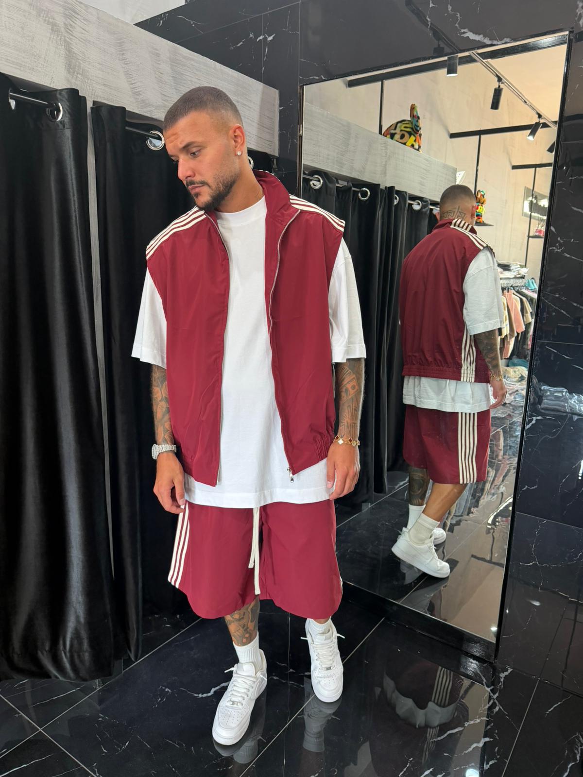 coordinato smanicato a righe oversize