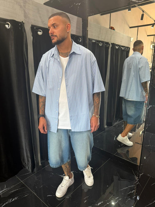 Camicia celeste a righe Oversize