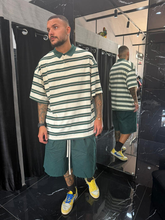 Polo a righe verde/bianco