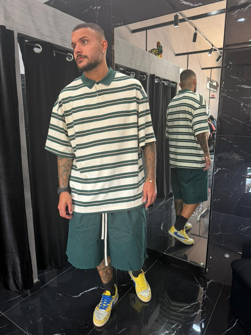 Polo a righe verde/bianco
