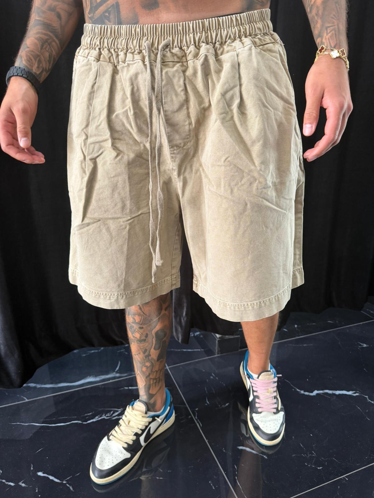 Pantaloncini stone wash beige