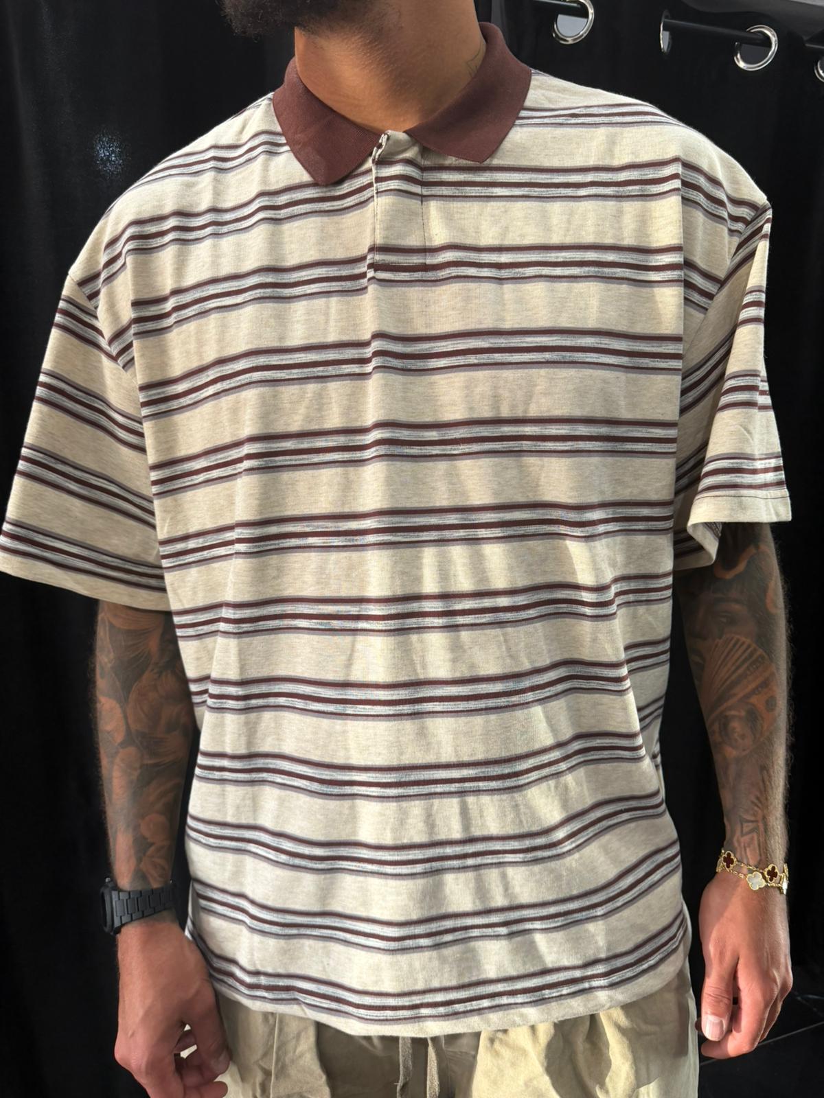 Polo a righe marrone/beige